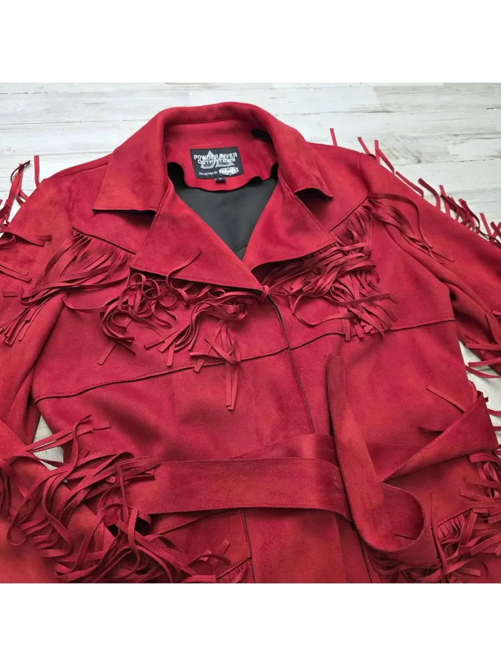Powder River Outfitters Faux Suede Fringed Coat Jacket LG Western Boho Cowgirl - Picture 3 of 9